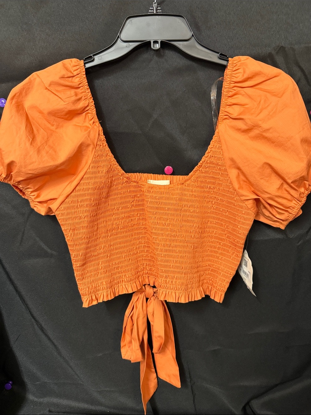 Altar'd State Orange Puff Sleeve Tie-Front Crop Top